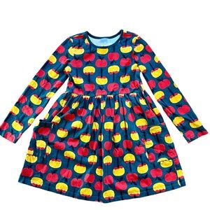 HANNA ANDERSSON Green Caramel Apple Print Dress Sz 10‎ Long Sleeve School